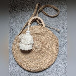 Zara Natural Woven Round Jute  Bag with Tassel